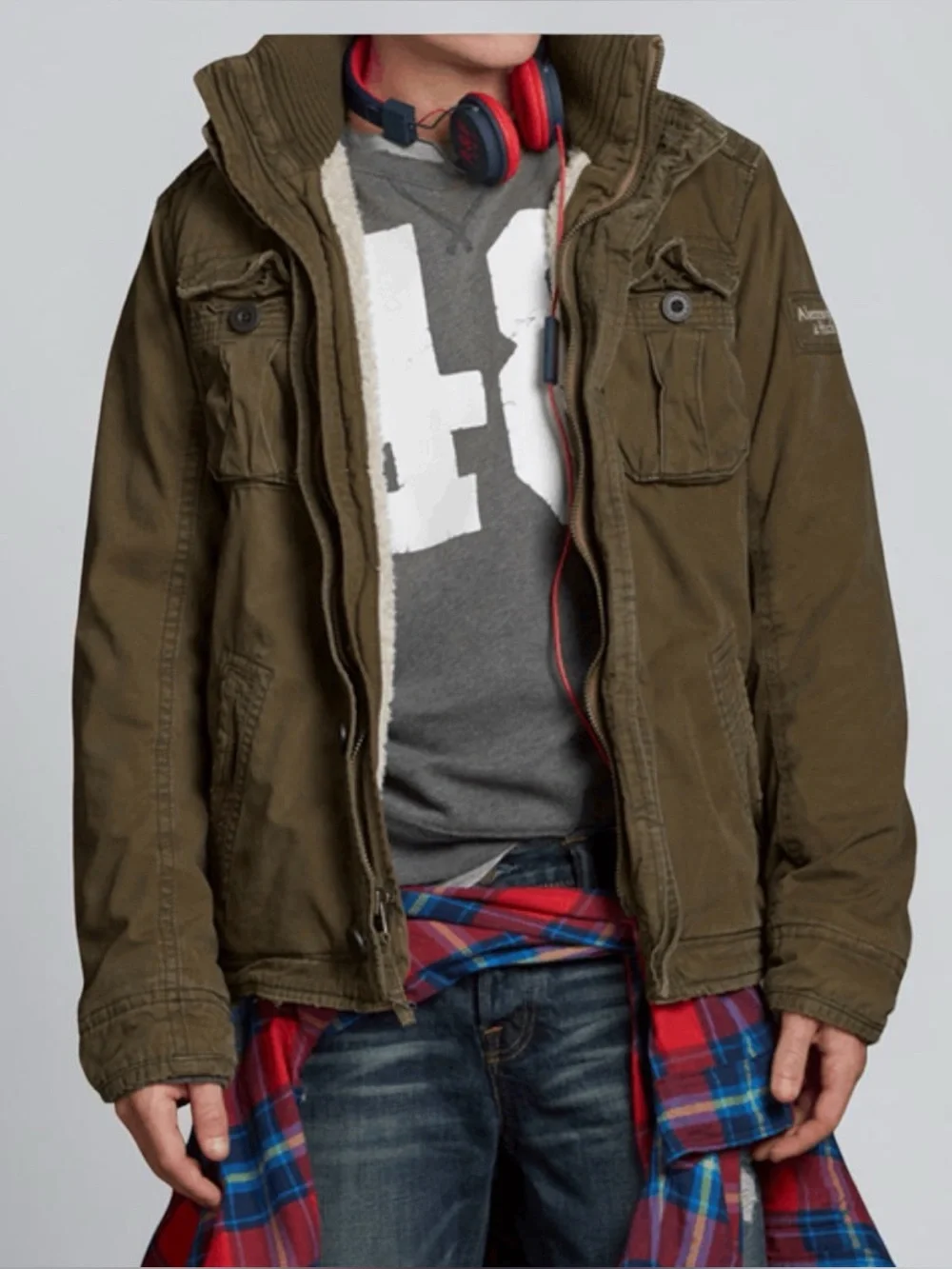 Abercrombie Fitch Cliff Mountain Sherpa Lined Twill Military Coat Olive Jacket M
